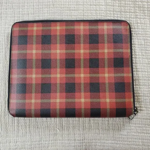 Coach Riley Plaid Red, Black And Tan Zip Around Tablet Case - Picture 3 of 11